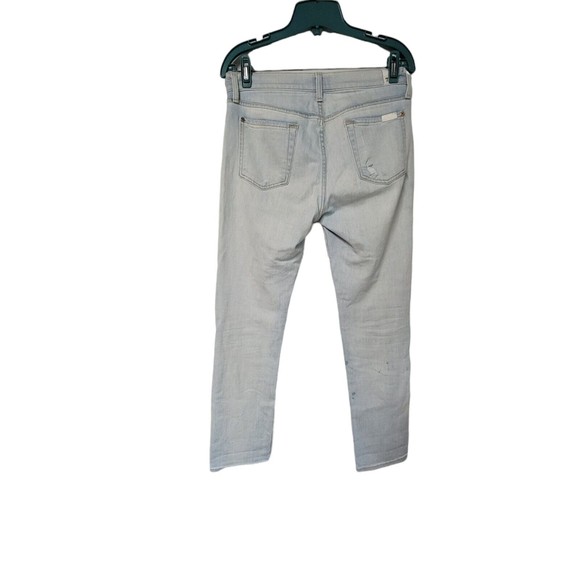 7 For All Mankind Distressed Patch Boyfriend Jeans 26 Rigid Light Washed Denim - Picture 5 of 8